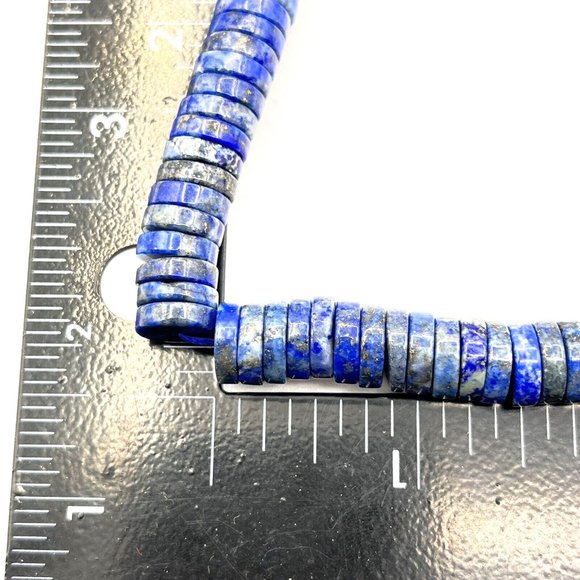 LAPIS LAZULI Disc Saucer Bead Necklace Earring Set Adjustable String Closure 20" - Picture 10 of 10